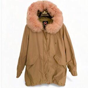 1 Madison Expedition Parka w/ Genuine Pink Fox Fur Trim –Size M Beige Warm& Chic